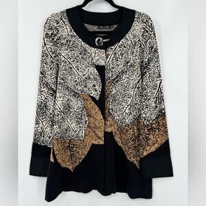 Nic + Zoe Santana Cardigan Sweater Jacket Leafs Metal Clasp Printed Size Medium